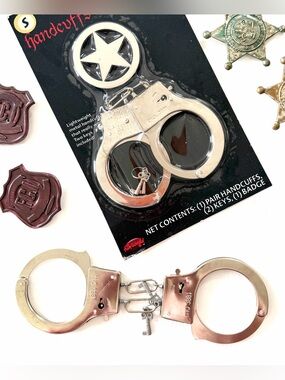Handcuffs  & Badges 2 pair each working metal handcuffs & keys